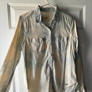 Hollister Chambray Denim Button-Down Shirt – Cloud/Acid Wash, Double Pockets